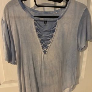 Light blue tye dye criss cross top